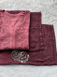 CHIKANKARI OFFICIAL Handcrafted Chikan Rayon kurti with plazo Combo