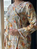 Chikankari Official Soft Digital Print Rayon Side Dori Angrakha