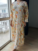 Chikankari Official Soft Digital Print Rayon Side Dori Angrakha