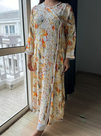 Chikankari Official Soft Digital Print Rayon Side Dori Angrakha