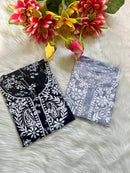chikankariofficial 38 / black Buy 1 Get 1 Free Lightweight Mul Chikan kurtis