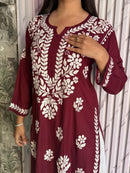 chikankariofficial 38 / maroon Chikankari rayon kurti