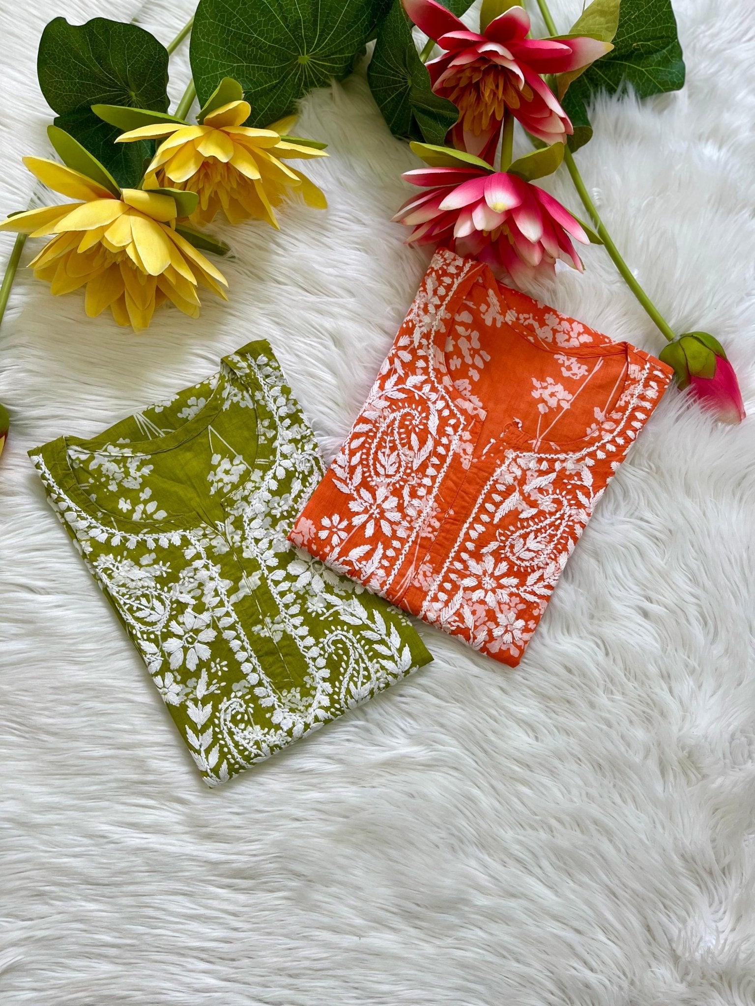 chikankariofficial 38 / orange Buy 1 Get 1 Free Lightweight Mul Chikan kurtis