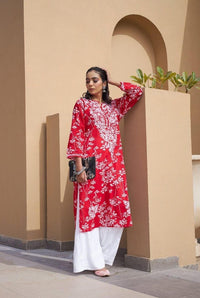 chikankariofficial 38 / red Buy 1 Get 1 Free Lightweight Mul Chikan kurtis