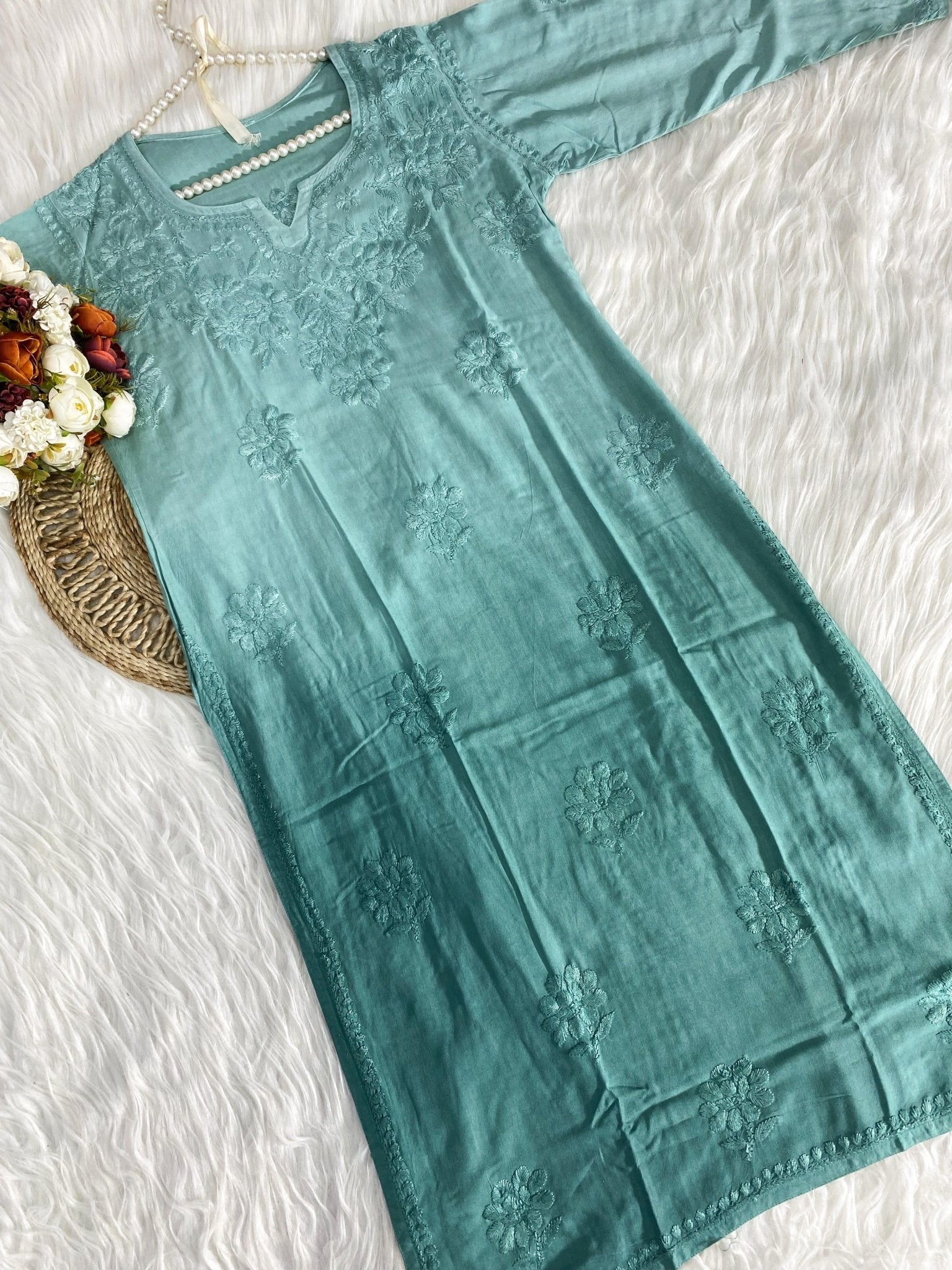 Smooth shiny 3d rayon chikankari