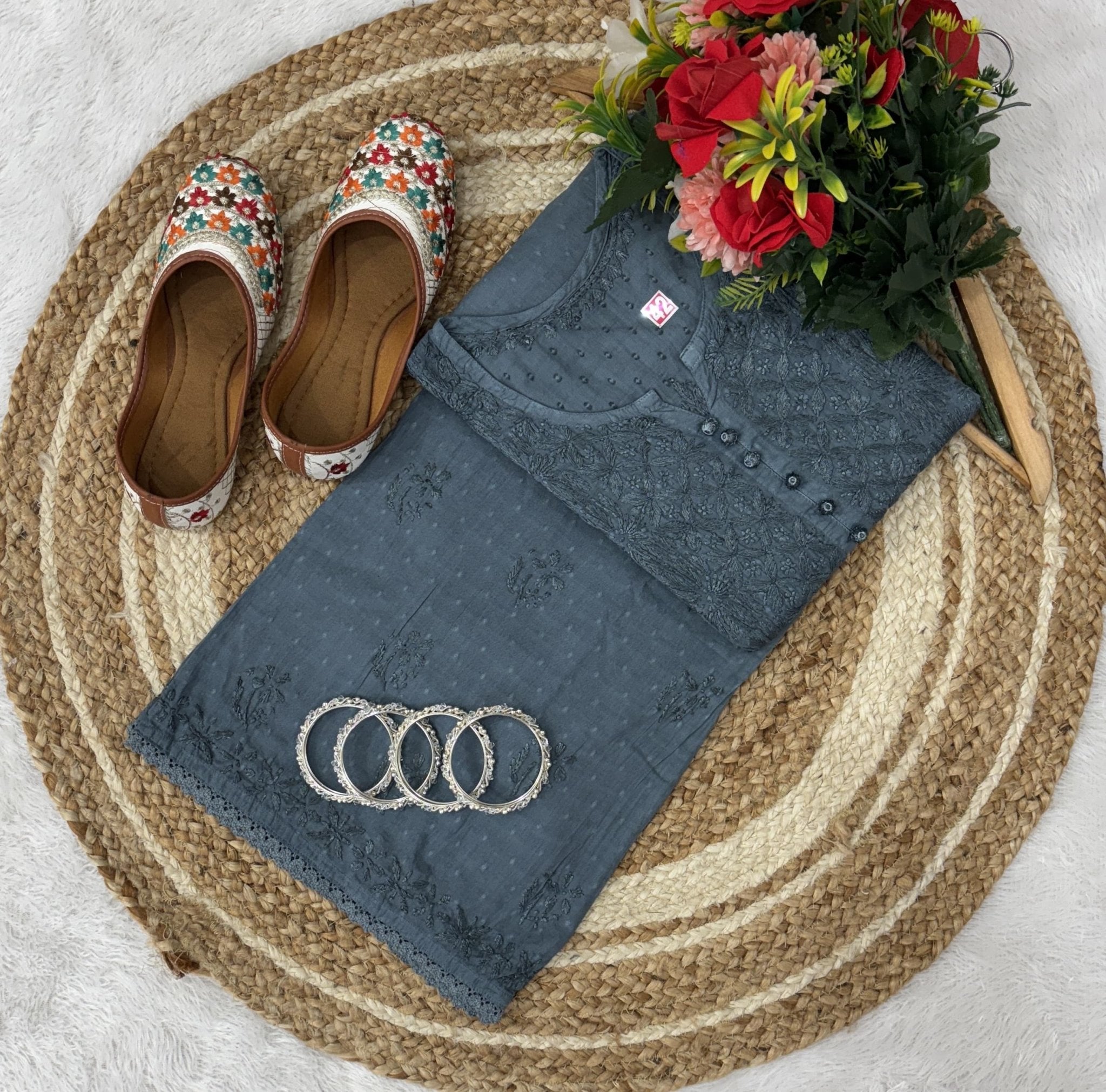 chikankariofficial Chikankari Dobby cotton Plazzo set