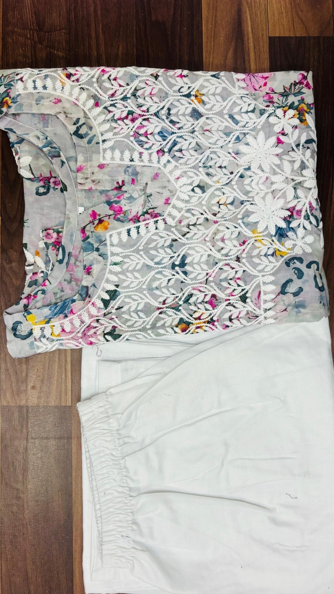 chikankariofficial Heavy Cotton With Digital Print Chikankari Embroidery Work Combo