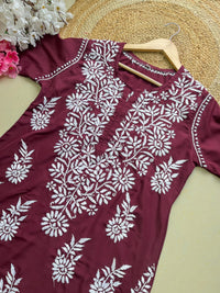 chikankariofficial Modal Crape Embroidery Kurta
