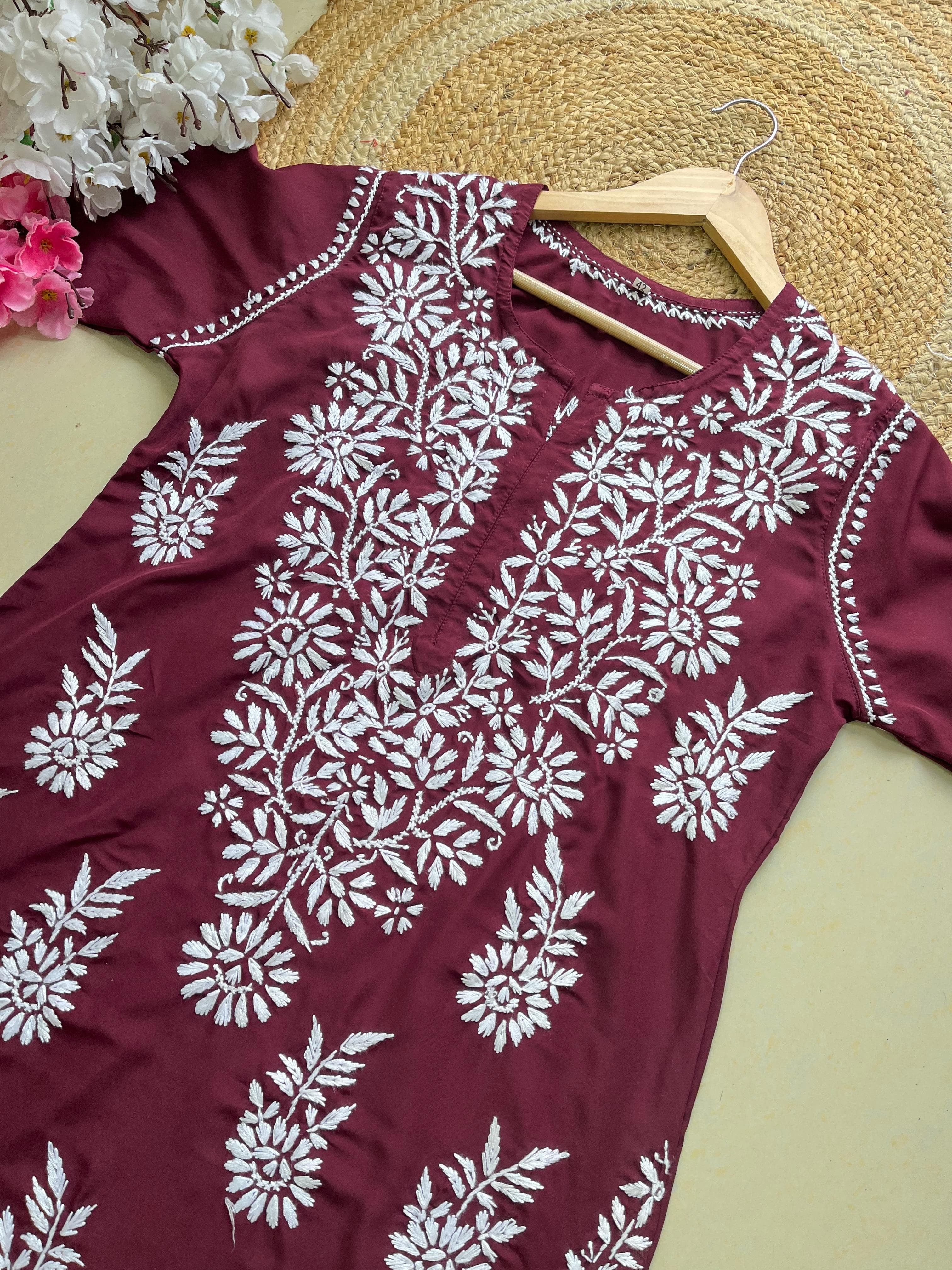 chikankariofficial Modal Crape Embroidery Kurta