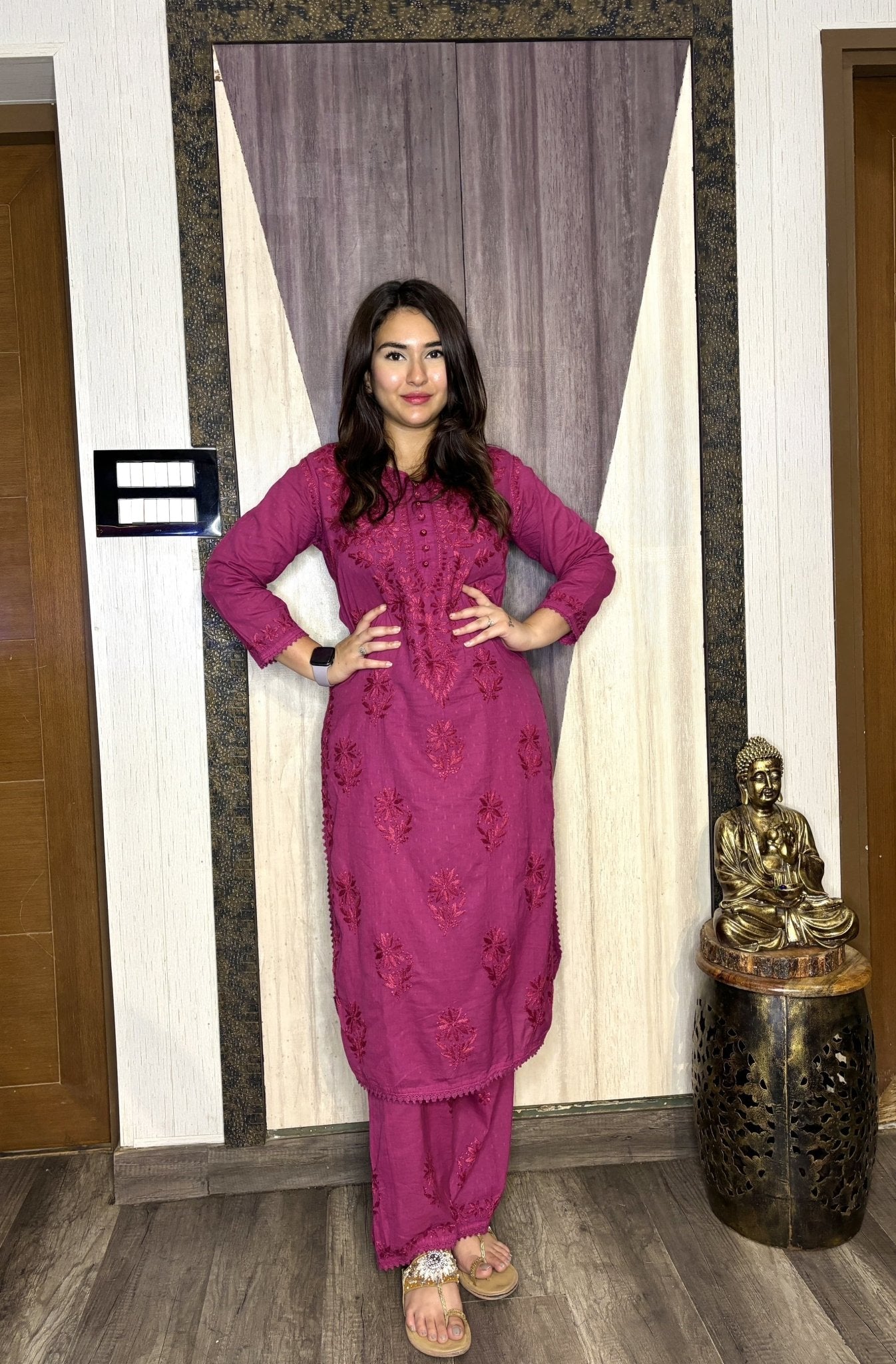 Dobby Cotton Ghass patti Work Plazzo combo - chikankariofficial