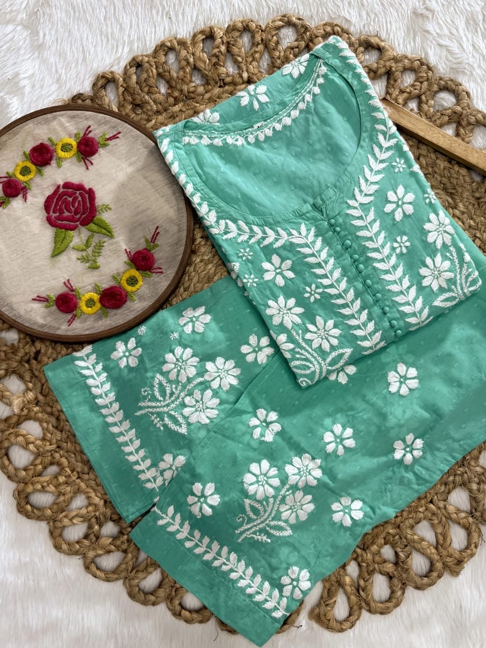 Exclusive DOBBY Nyra Cut kurti & pant in a combination of matching Set - chikankariofficial