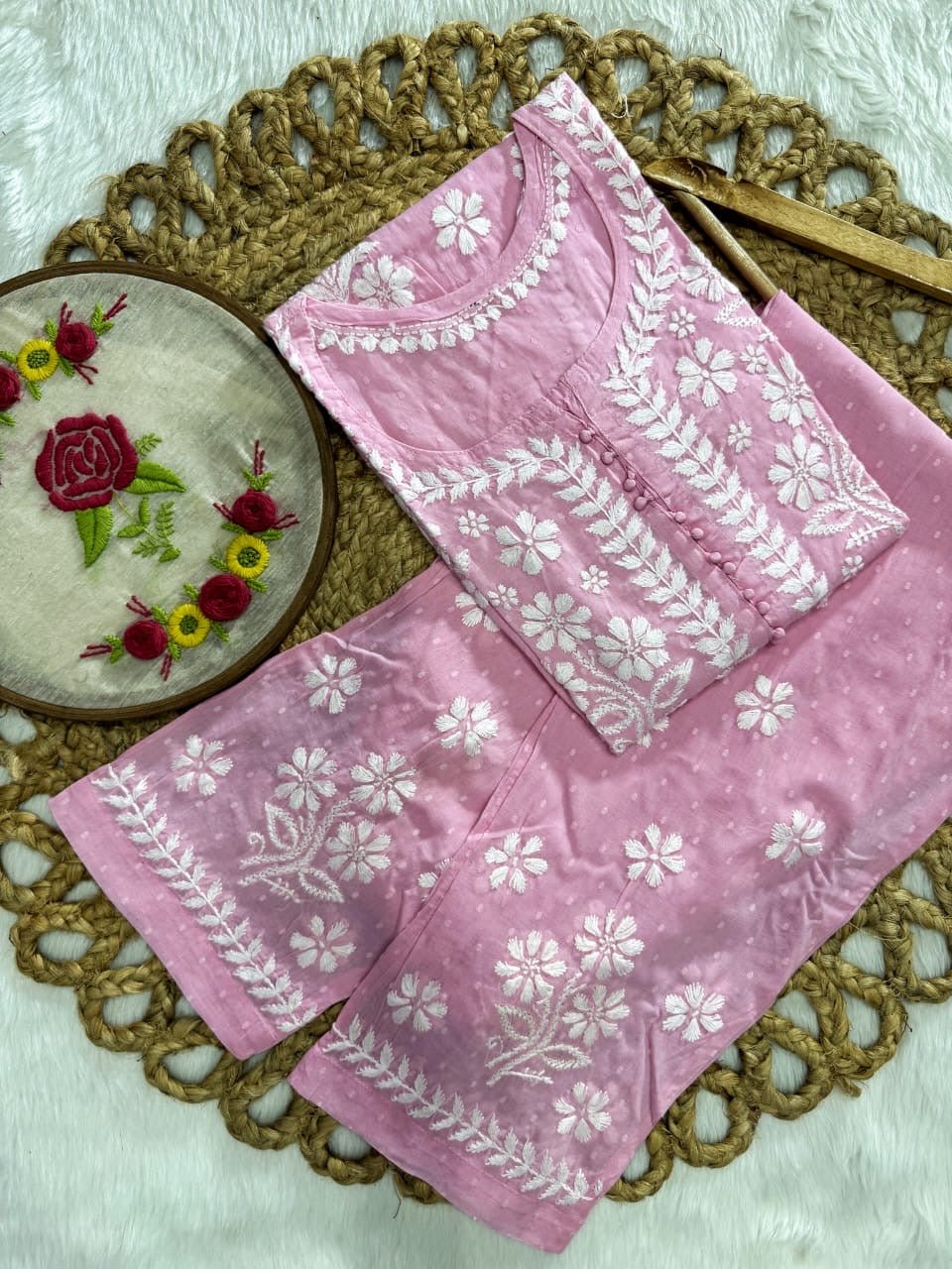 Exclusive DOBBY Nyra Cut kurti & pant in a combination of matching Set - chikankariofficial