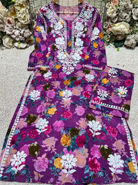 Floral Printed Mul Mul Plazo Set - chikankariofficial