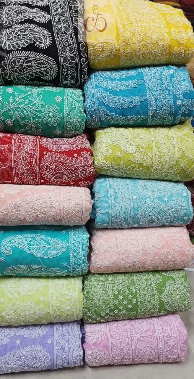 Full Jaal Georgette Saree All over Work Finest Finishing With Blouse - chikankariofficial