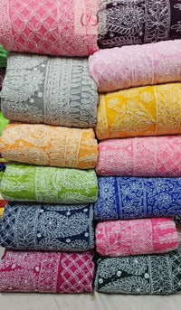 Full Jaal Georgette Saree All over Work Finest Finishing With Blouse - chikankariofficial