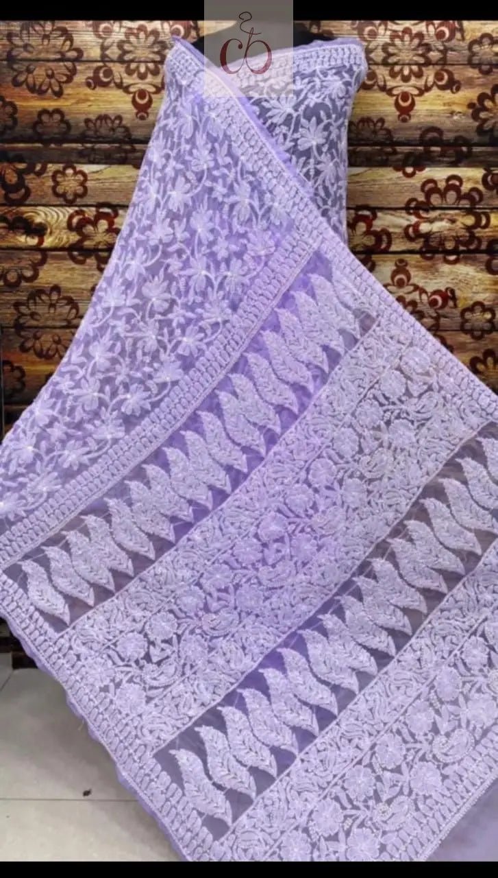 Full Jaal Georgette Saree All over Work Finest Finishing With Blouse - chikankariofficial