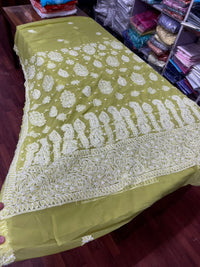 Georgette Chikankaari Heavy Pallu and big motifs Sarees with blouse - chikankariofficial