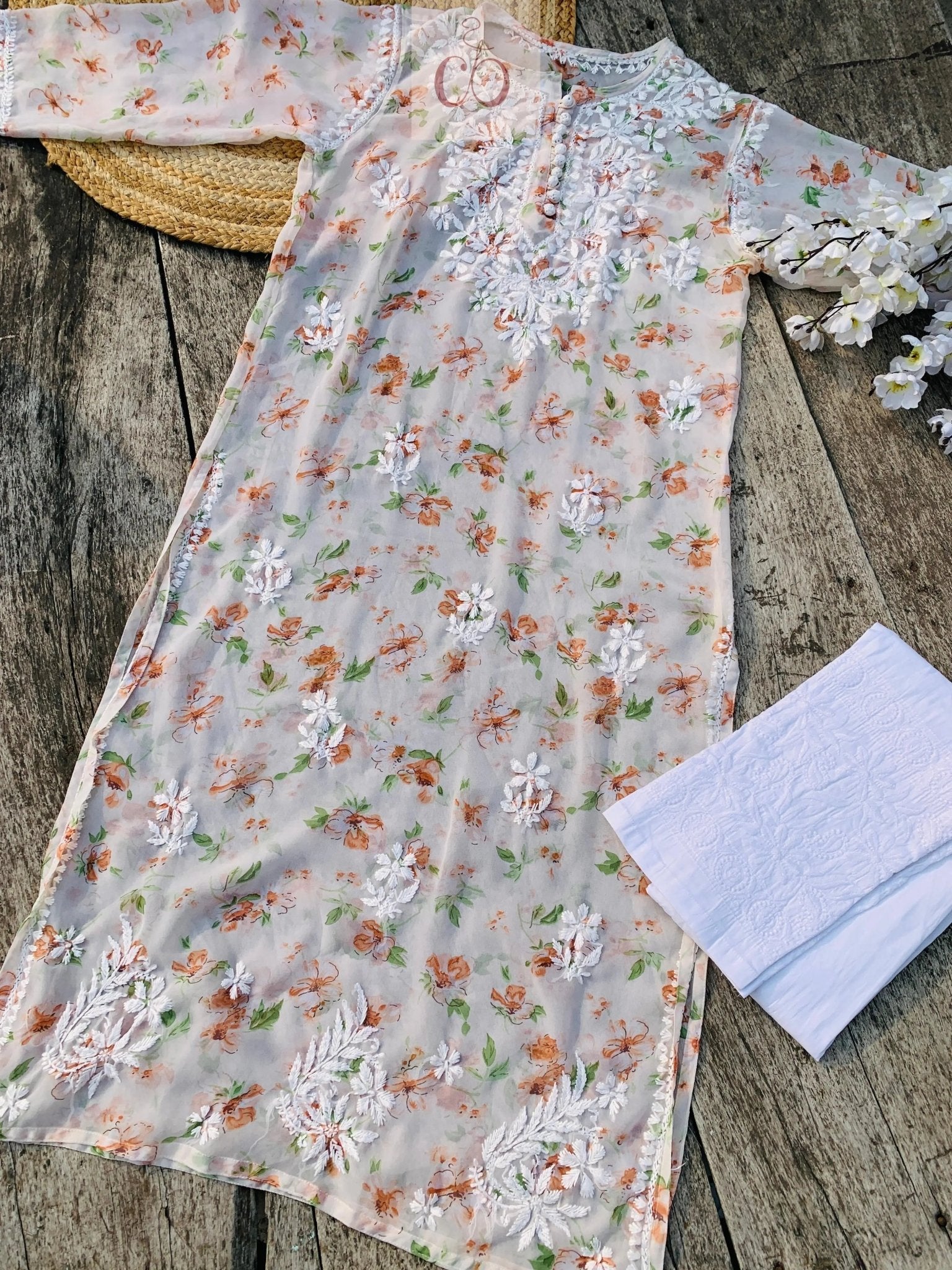 Georgette long Printed Kurti With inner - chikankariofficial