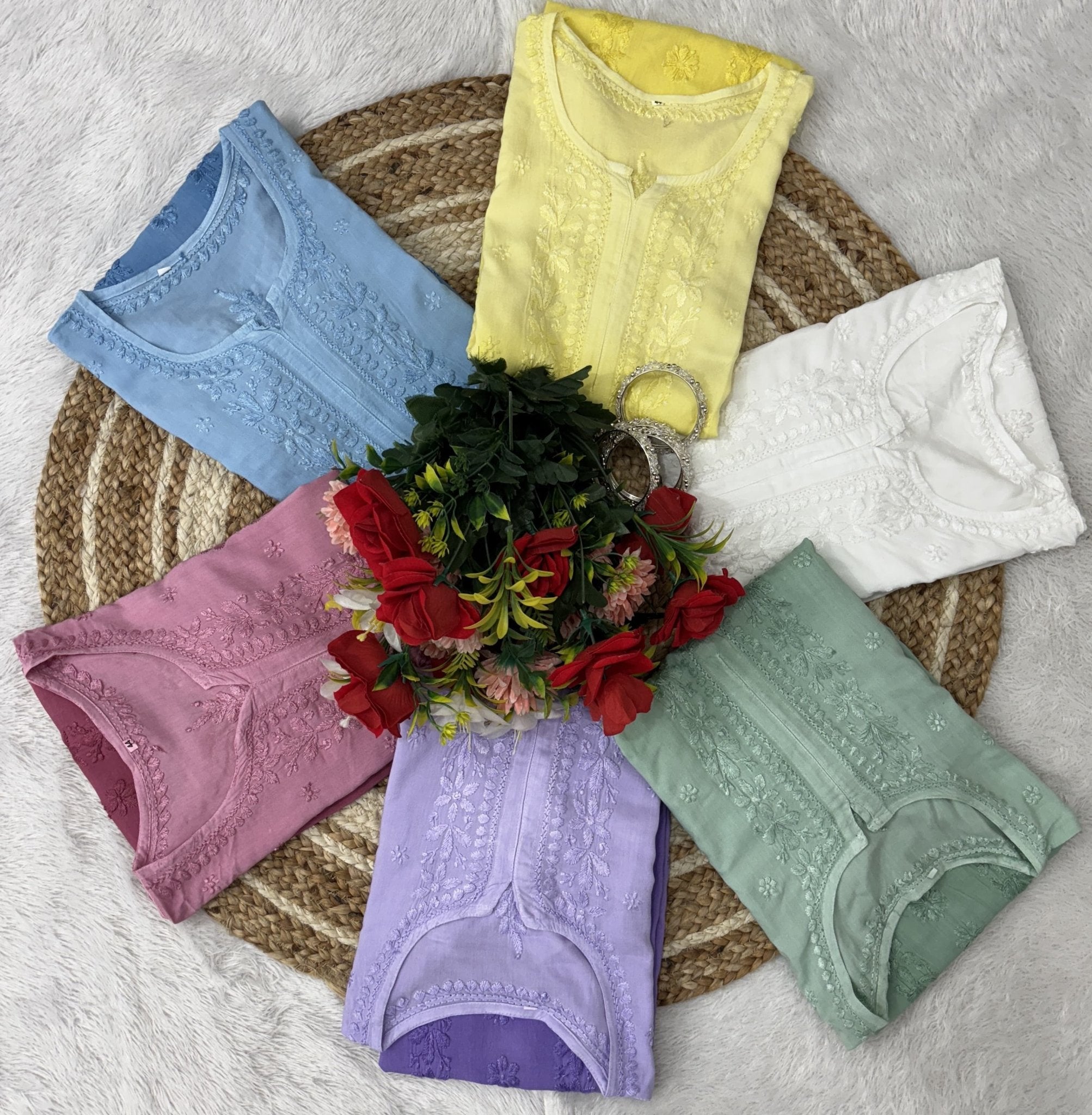 Ghass Patti Chhadi Hand Work Dual Shades Kurti & Lycra Stechble Pant - chikankariofficial