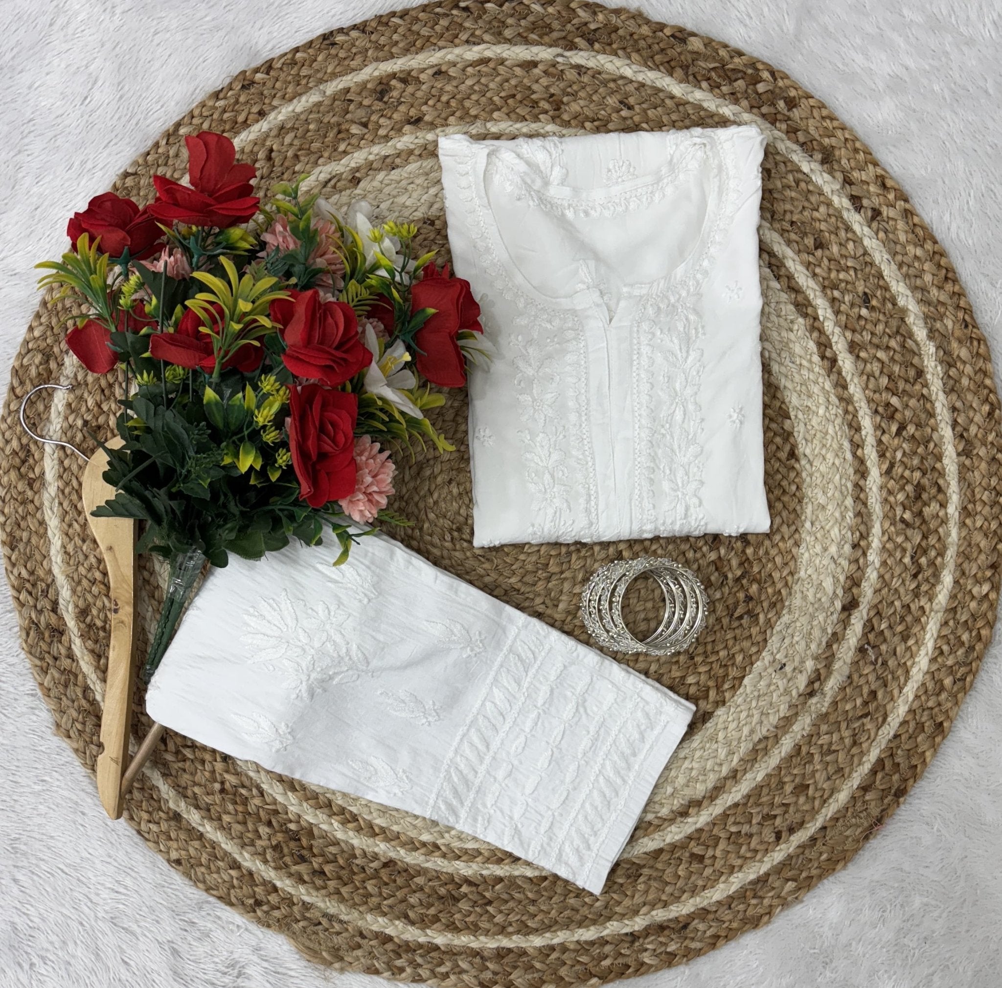 Ghass Patti Chhadi Hand Work Dual Shades Kurti & Lycra Stechble Pant - chikankariofficial