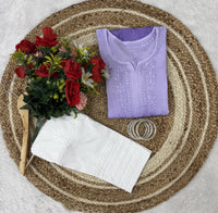 Ghass Patti Chhadi Hand Work Dual Shades Kurti & Lycra Stechble Pant - chikankariofficial