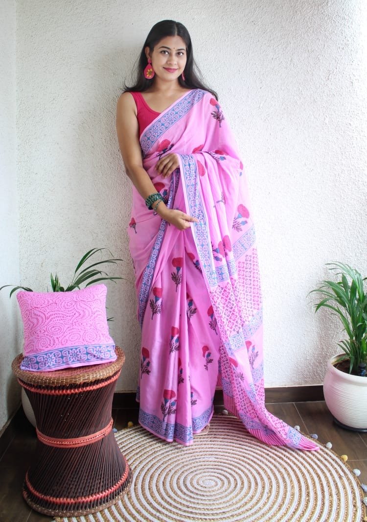 Hand Block Printed Saree - chikankariofficial