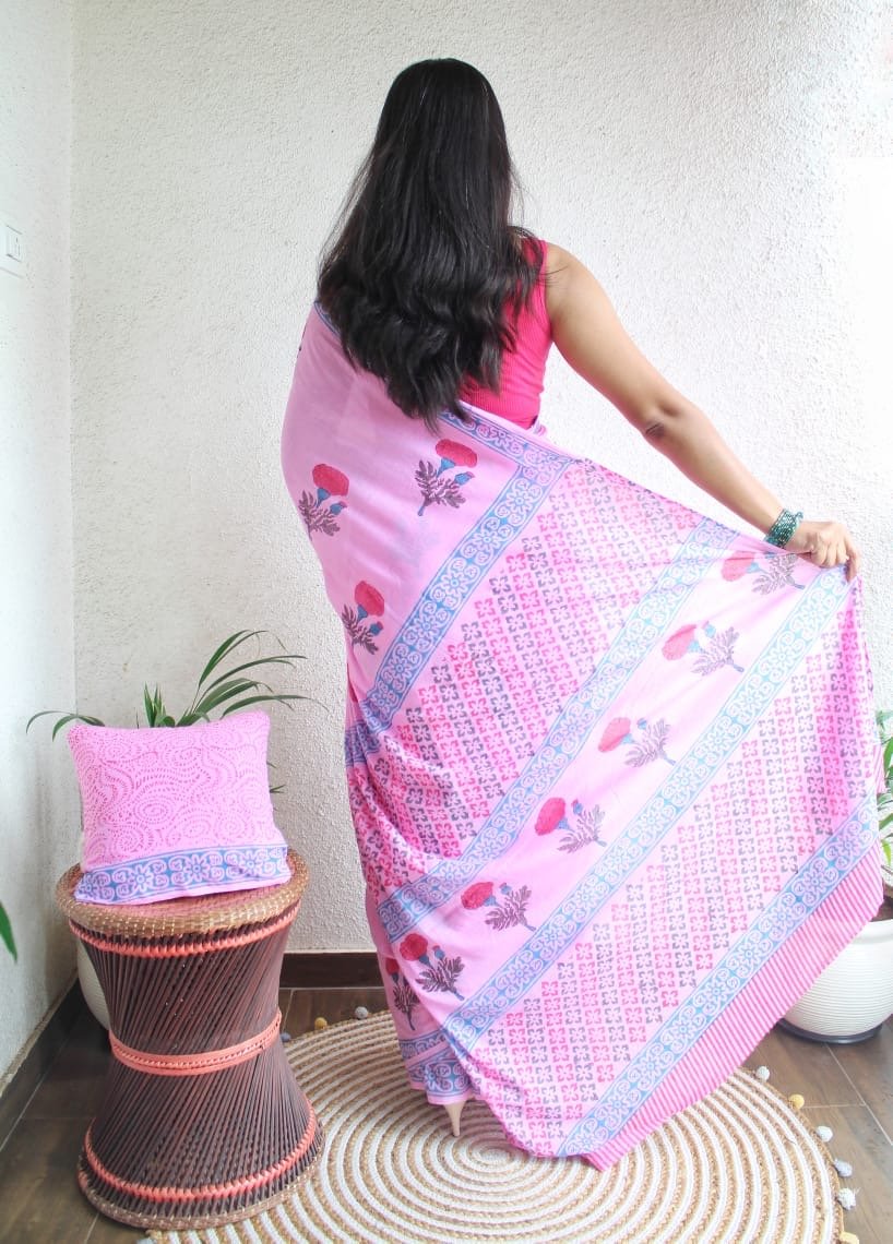 Hand Block Printed Saree - chikankariofficial