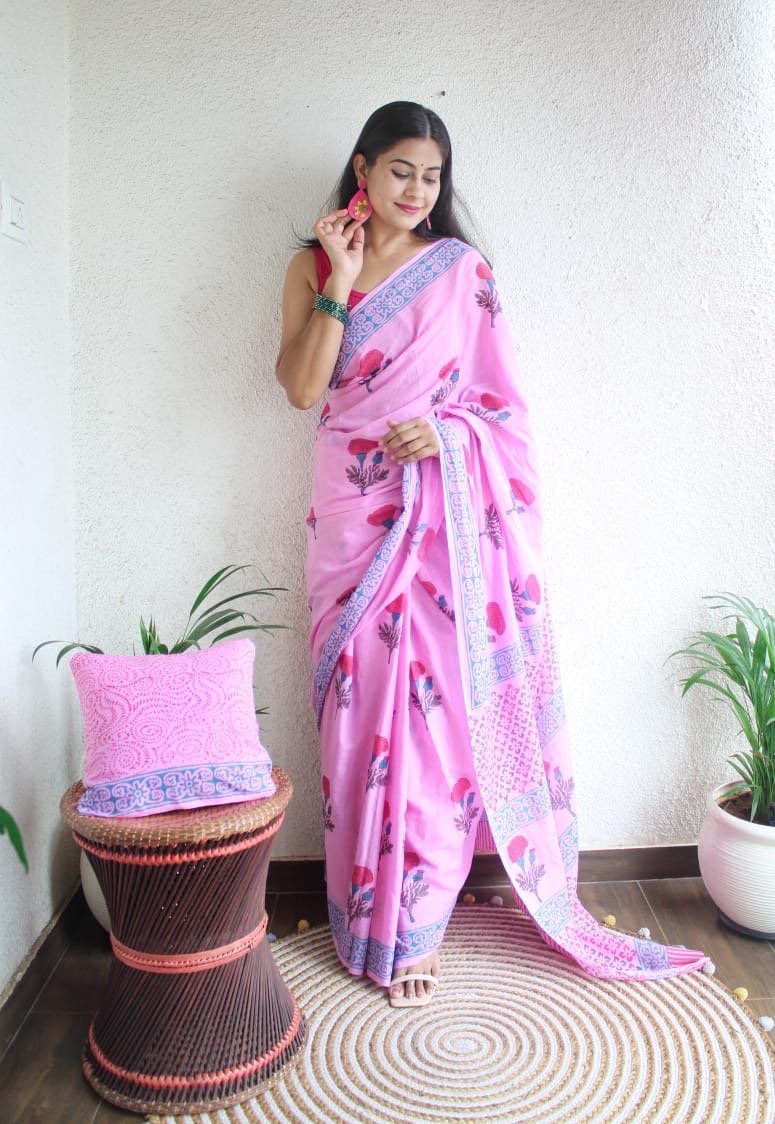 Hand Block Printed Saree - chikankariofficial