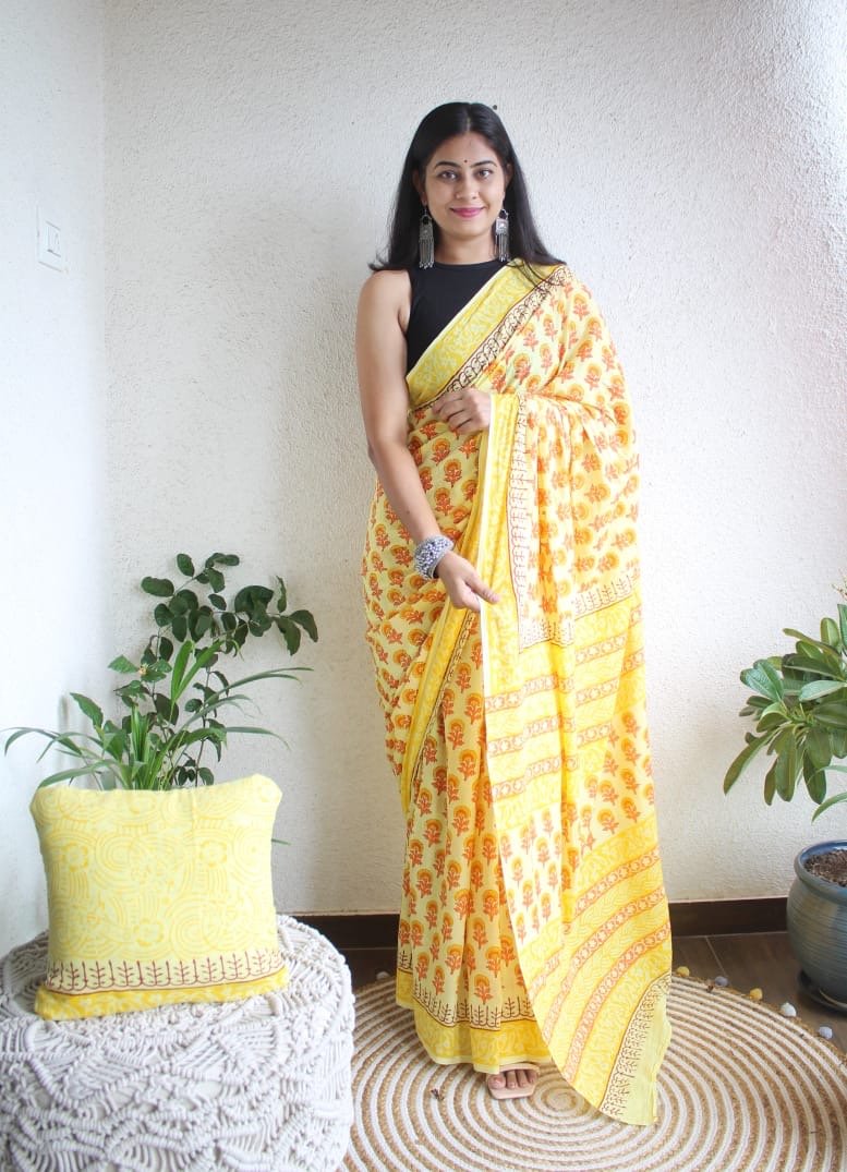 Hand Block Printed Saree - chikankariofficial
