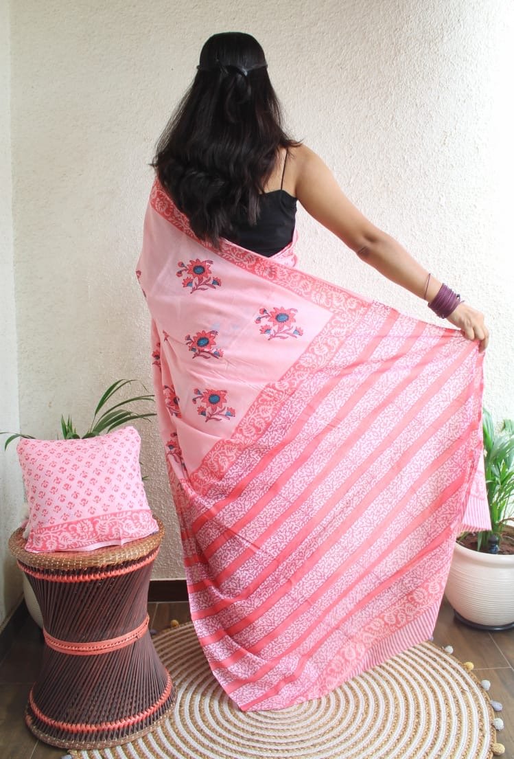 Hand Block Printed Saree - chikankariofficial
