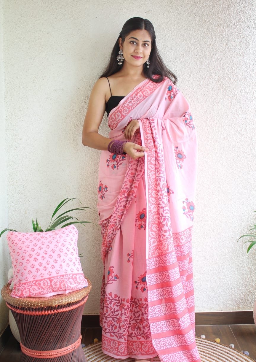 Hand Block Printed Saree - chikankariofficial