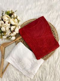 Handcrafted Mul Fancy dori Short Top - chikankariofficial