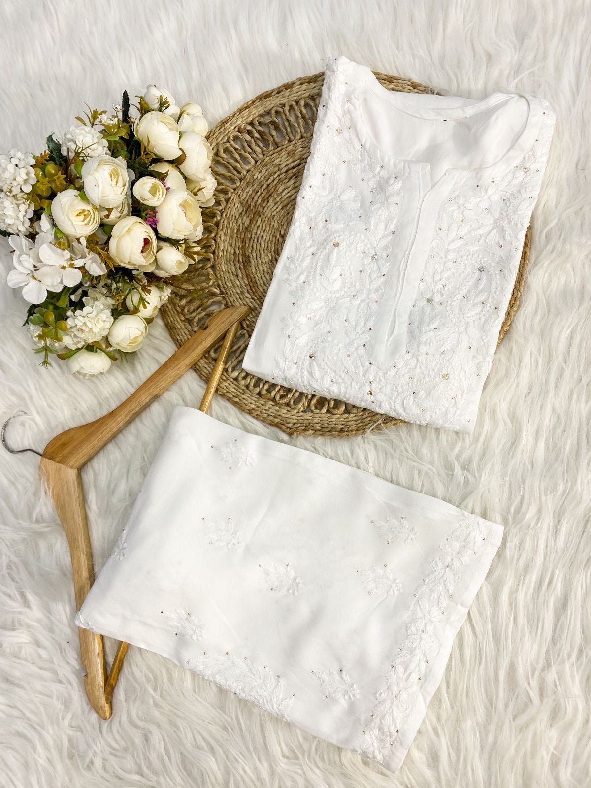 Handcrafted Rayon Co - ord Muqaish Combo Tanya Special - chikankariofficial