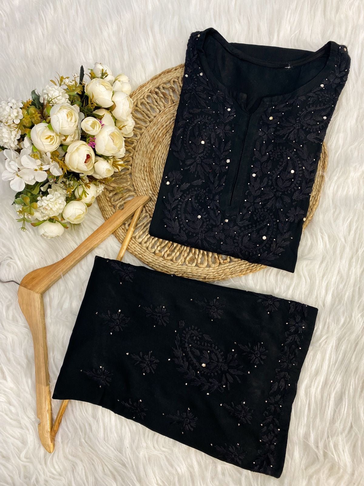 Handcrafted Rayon Co - ord Muqaish Combo Tanya Special - chikankariofficial