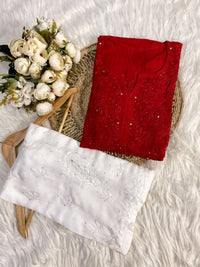 Handcrafted Rayon Muqaish Dyed Chikankari Kurtis - chikankariofficial