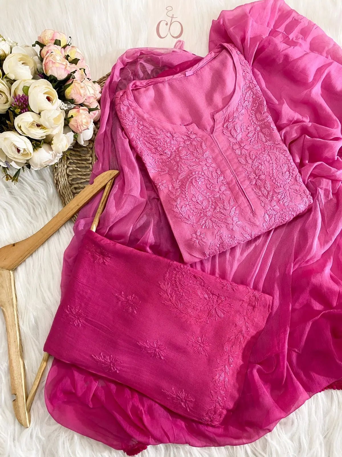 Handcrafted Soft Rayon 3pc Ombre Set ( Summer Special ) - chikankariofficial