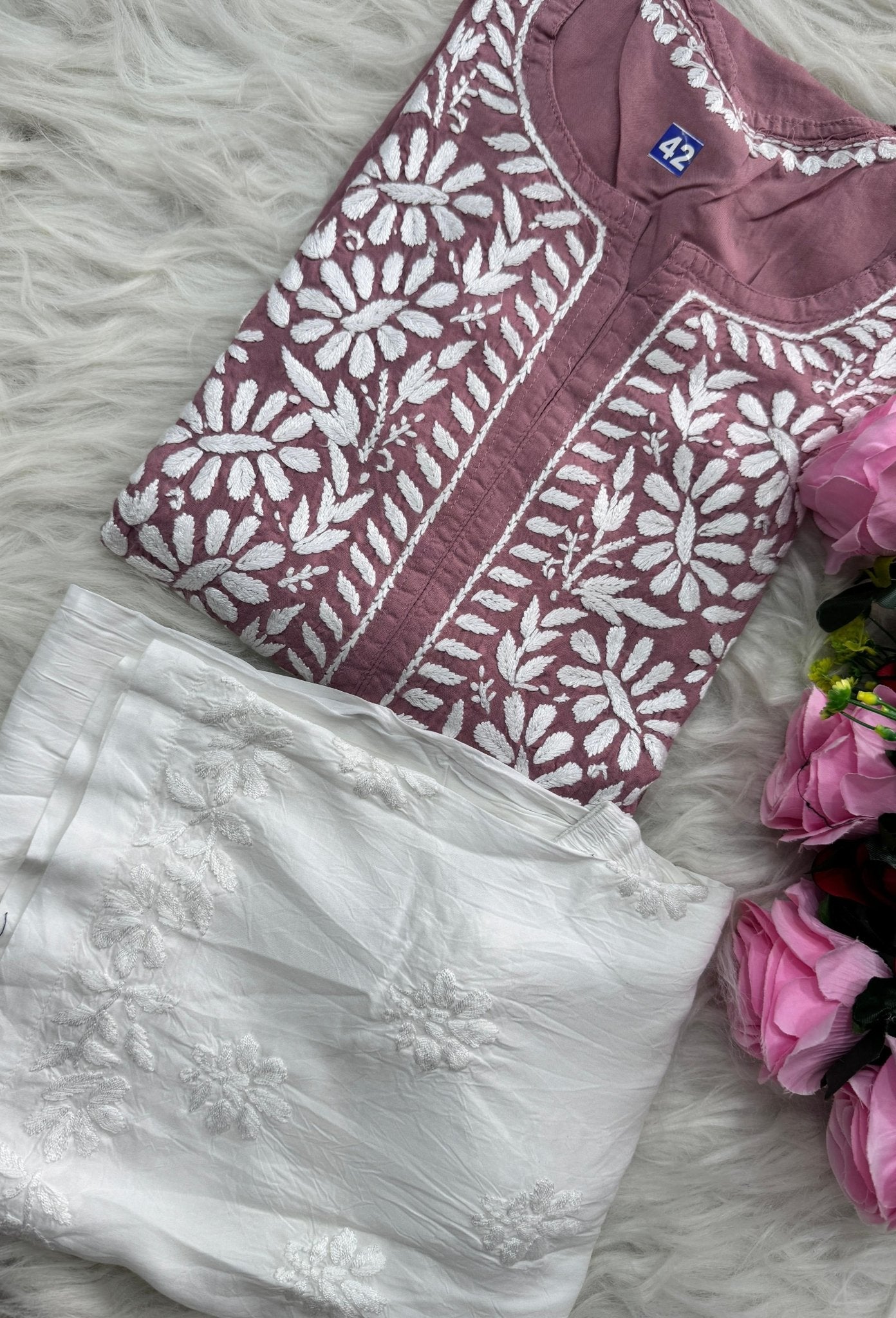 Handwork pure Modal Heavy work kurti - chikankariofficial