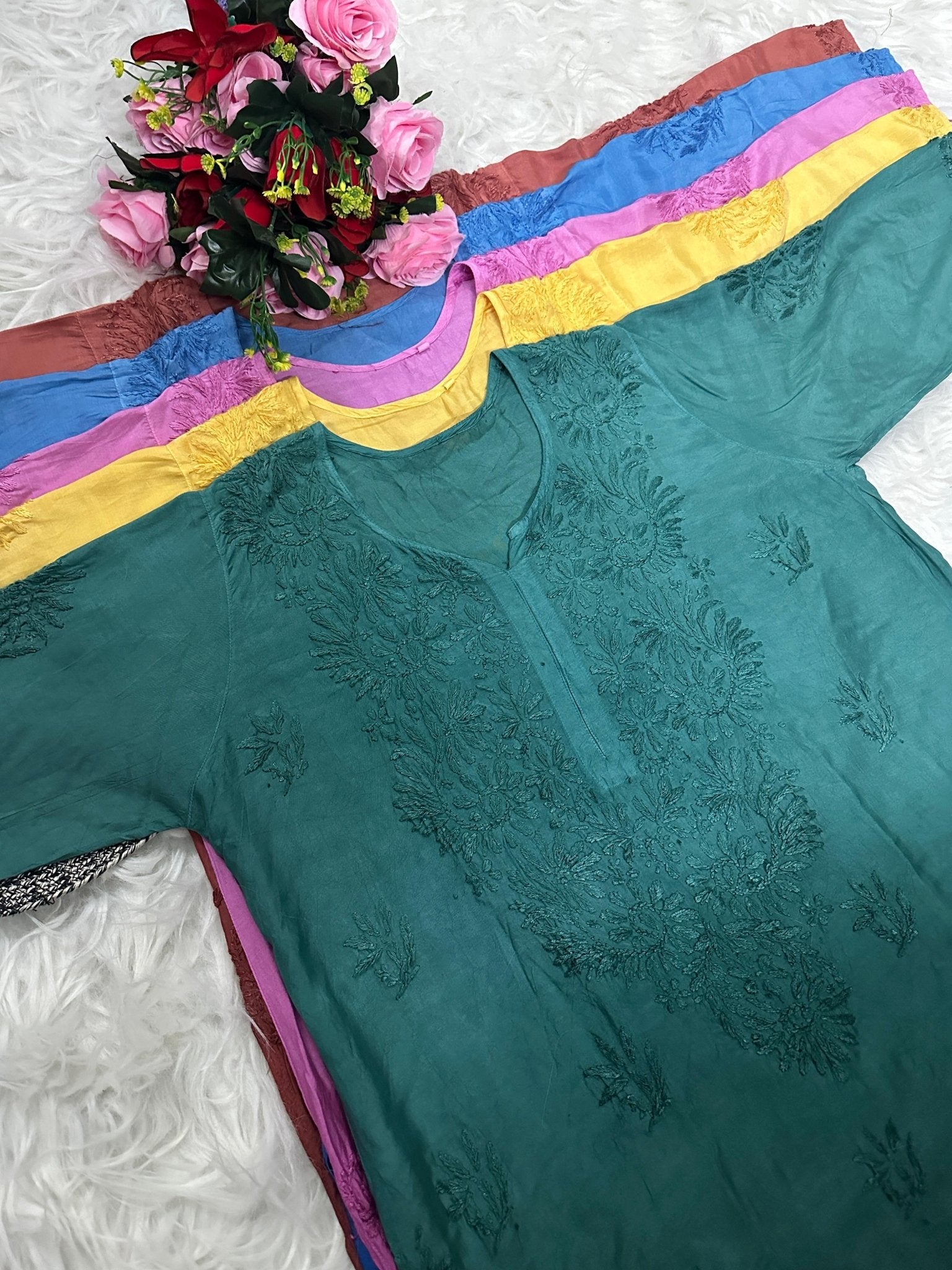 Heavy Chikankari Handwork Muslin Ombre combo - chikankariofficial