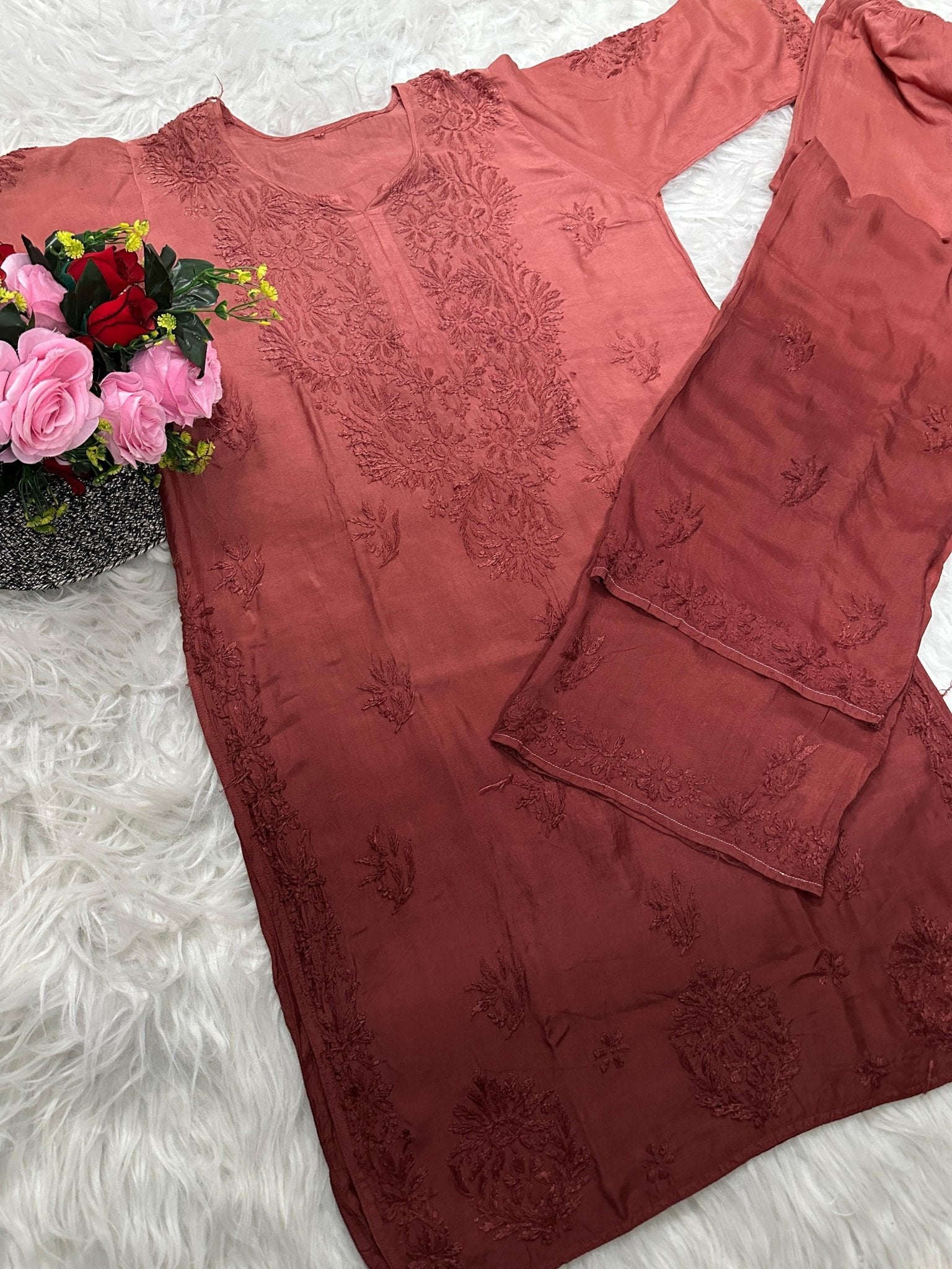 Heavy Chikankari Handwork Muslin Ombre combo - chikankariofficial