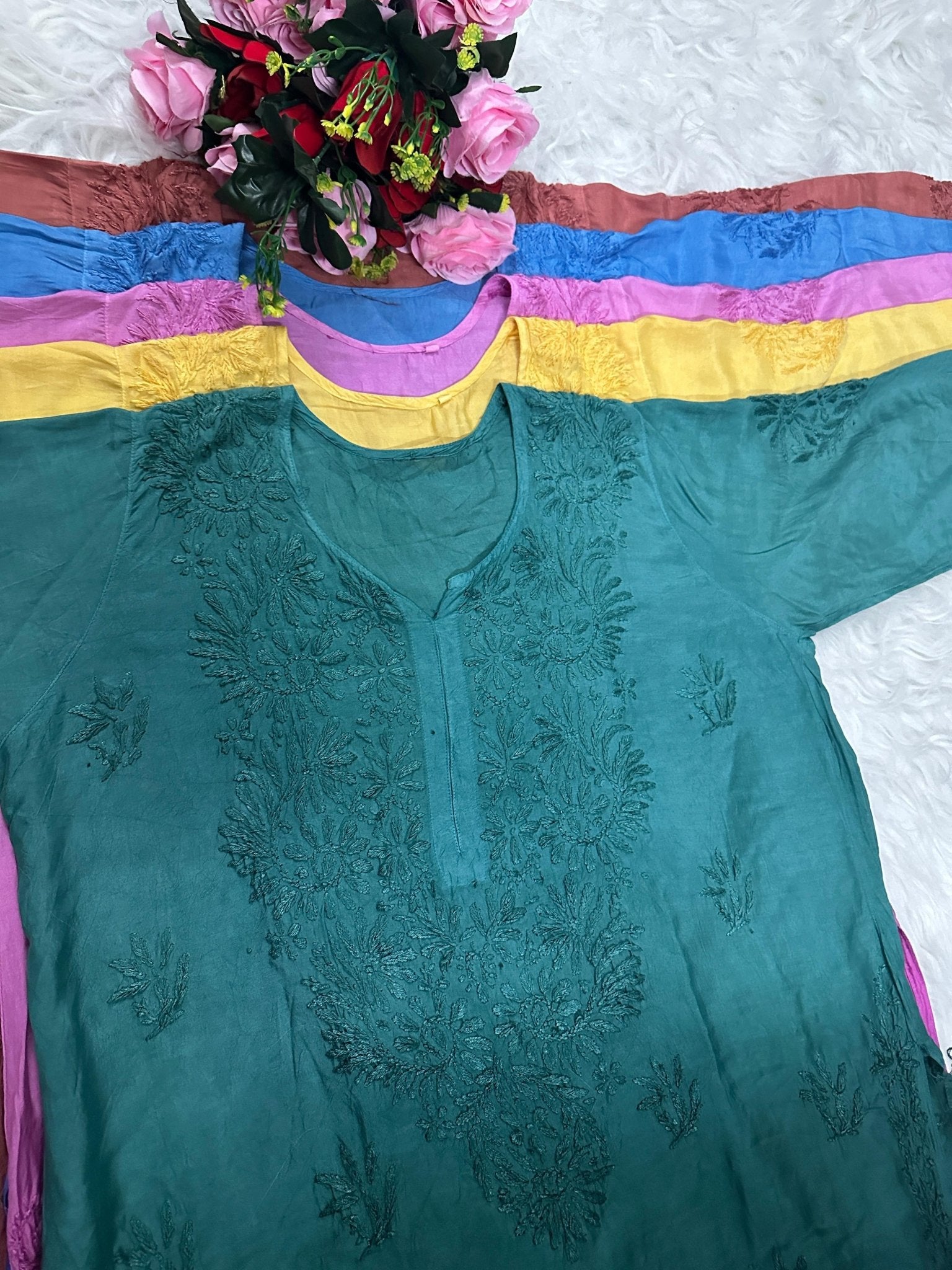 Heavy Chikankari Handwork Muslin Ombre combo - chikankariofficial