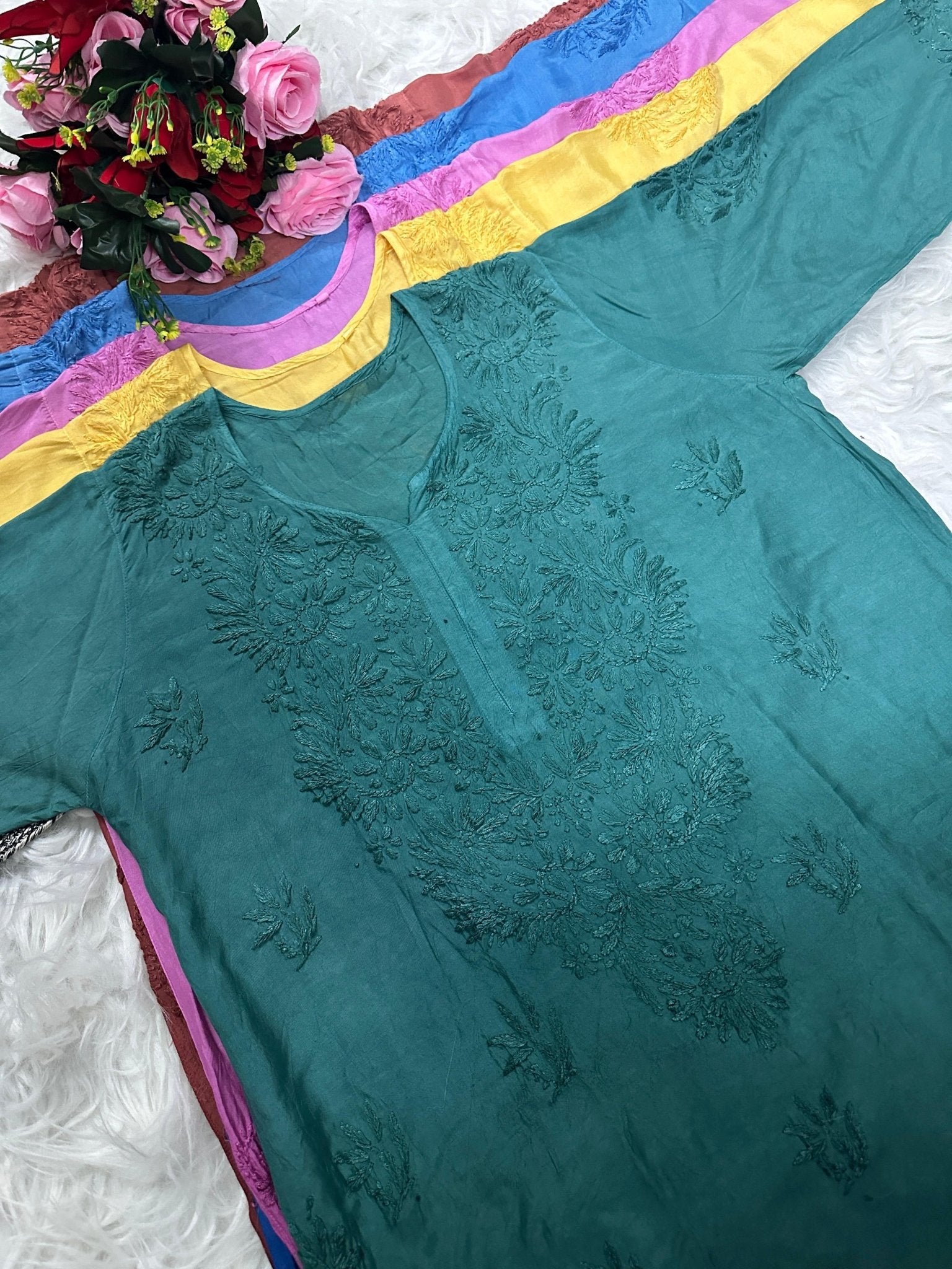 Heavy Chikankari Handwork Muslin Ombre combo - chikankariofficial