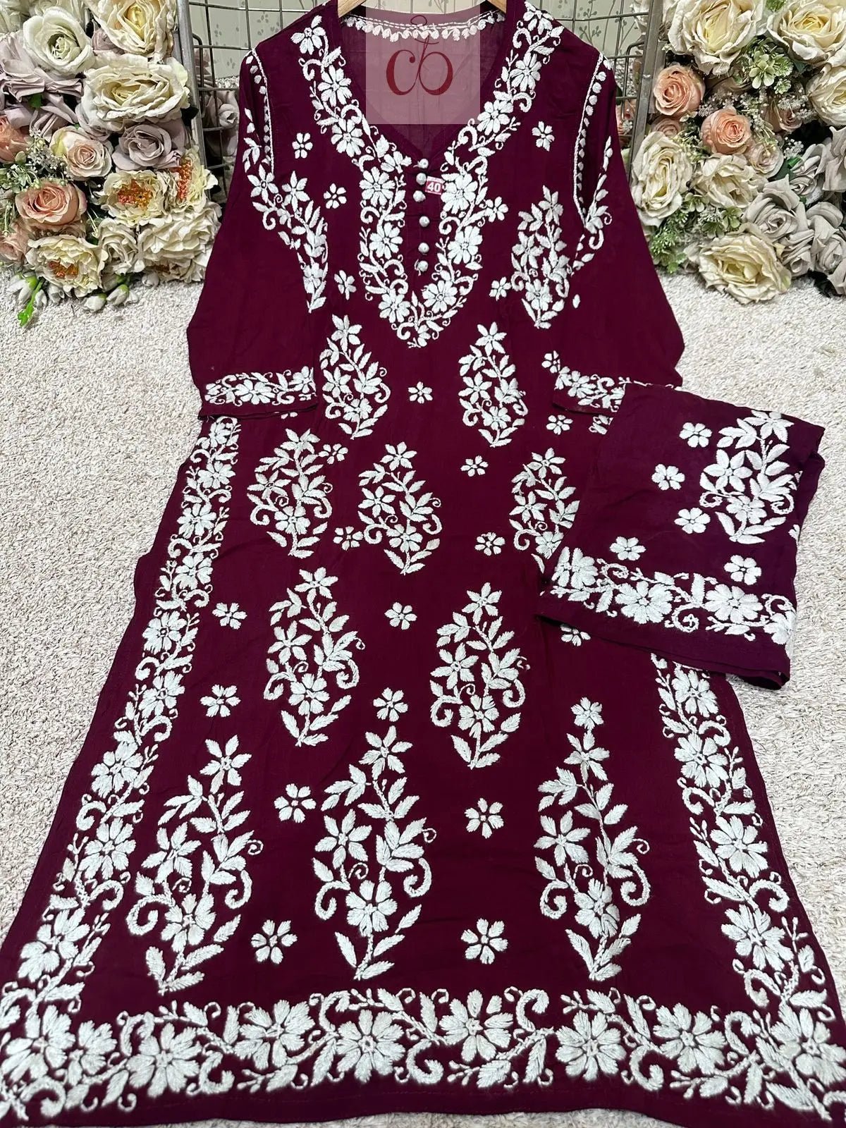 Heavy Work Big Buta Modal Plazo set - chikankariofficial