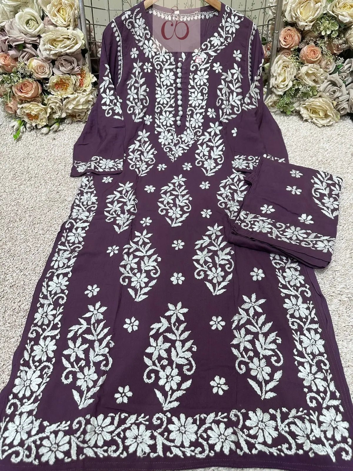 Heavy Work Big Buta Modal Plazo set - chikankariofficial