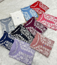 Heavy Work Rayon chikan Kurtis - chikankariofficial