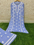 Heavy Work Silk Rayon Kurti Plazzo - chikankariofficial