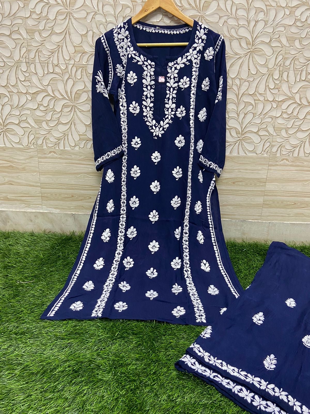 Heavy Work Silk Rayon Kurti Plazzo - chikankariofficial