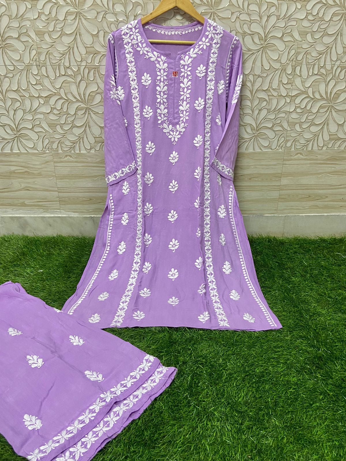 Heavy Work Silk Rayon Kurti Plazzo - chikankariofficial