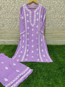 Heavy Work Silk Rayon Kurti Plazzo - chikankariofficial