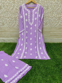 Heavy Work Silk Rayon Kurti Plazzo - chikankariofficial