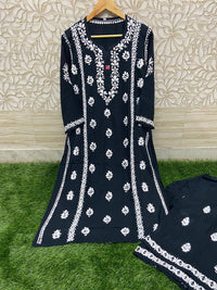 Heavy Work Silk Rayon Kurti Plazzo - chikankariofficial